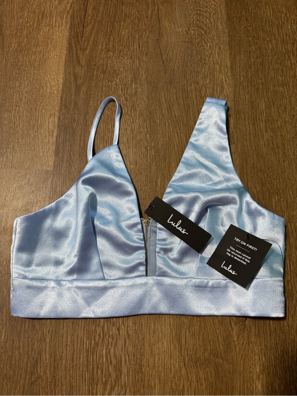 Lulus Satin Crop Tank Zipper Back Blue Size Large